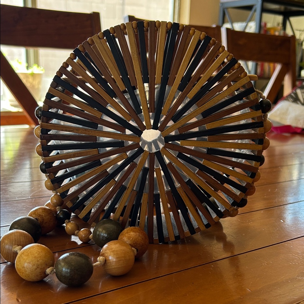 Rounded Bamboo & Bead Shoulder Bag Woven Boho Bag